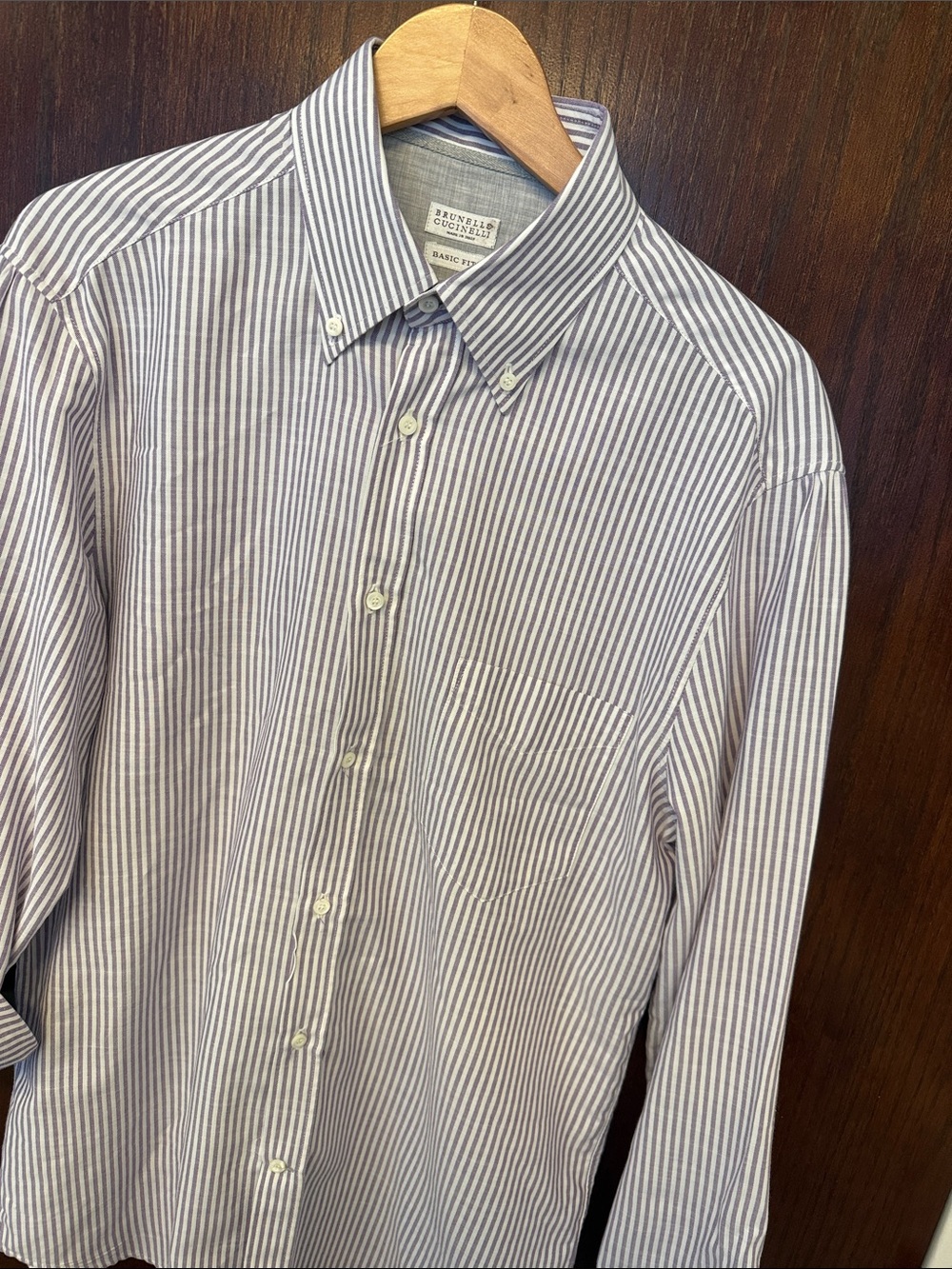 Brunello Cucinelli - Purple and White Narrow Stripe Button-Down Shirt